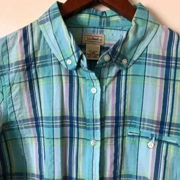 L.L.Bean Women’s Button Down Plaid Cotton Top Shirt Size M - Picture 2 of 8